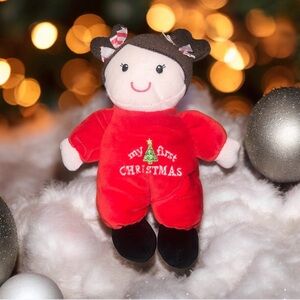 Baby Starters My First Christmas Lovey Rattle Infant Toy Doll Holiday Brunette